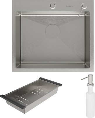 Мойка кухонная Roxen Simple 560220-55 с коландером и дозатором (сатин)