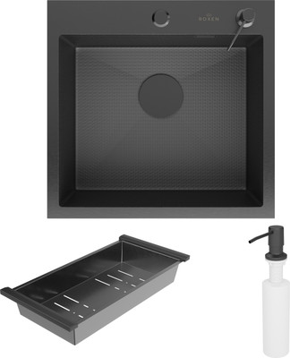 Мойка кухонная Roxen Snake 560220-50-BS PVD с коландером и дозатором (графит текстурный)