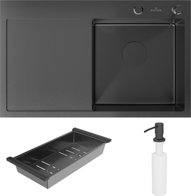 Мойка кухонная Roxen Vespa 560230-70RB PVD с коландером и дозатором (графит)