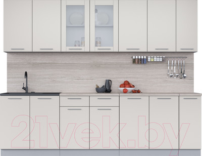 Кухонный гарнитур Интерлиния Мила 27 (персидский жемчуг/персидский жемчуг/травертин серый)