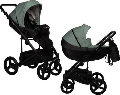 Детская универсальная коляска INDIGO Tour Eco 2 в 1 (Te 03, черная кожа/шалфей кожа)