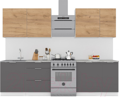 Кухонный гарнитур Интермебель Микс Топ-7 2.2м (дуб крафт золотой/графит серый/дуб вотан)