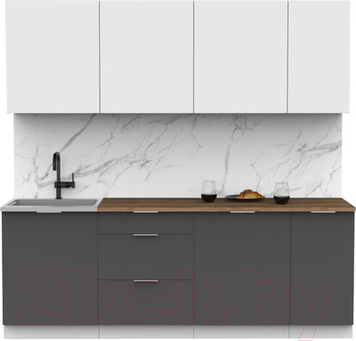 Кухонный гарнитур Интермебель Микс Топ-7 2.2м (белый премиум/графит серый/дуб вотан)
