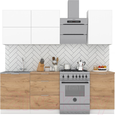 Кухонный гарнитур Интермебель Микс Топ-33 1.7м (белый премиум/дуб крафт золотой/дуб вотан)