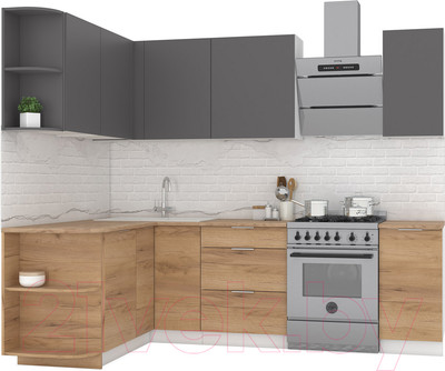 Кухонный гарнитур Интермебель Микс Топ-14 1.9x1.6м левая (графит серый/дуб крафт золотой/дуб вотан)