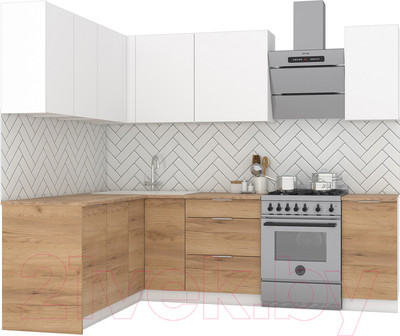 Кухонный гарнитур Интермебель Микс Топ-27 1.9x1.72м левая (белый премиум/дуб крафт золотой/дуб вотан)