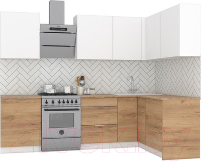 Кухонный гарнитур Интермебель Микс Топ-29 2.1x1.72м правая (белый премиум/дуб крафт золотой/дуб вотан)