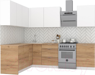 Кухонный гарнитур Интермебель Микс Топ-29 2.1x1.72м левая (белый премиум/дуб крафт золотой/дуб вотан)