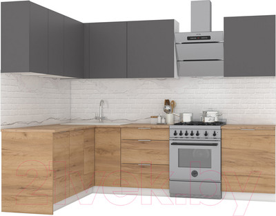 Кухонный гарнитур Интермебель Микс Топ-29 2.1x1.72м левая (графит серый/дуб крафт золотой/дуб вотан)