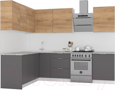 Кухонный гарнитур Интермебель Микс Топ-29 2.1x1.72м левая (дуб крафт золотой/графит серый/дуб вотан)