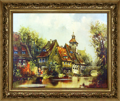 Картина Декарт Город на берегу реки 8Л2202 (в раме)