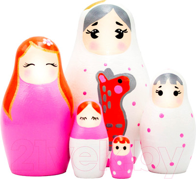 Матрешка сувенирная Брестская Фабрика Сувениров С узорами в горошек / 5326 (розовый/белый)