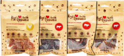 Набор лакомств для собак Кусьняшка Вымя говяжье/печень/филе цыпленка/калтык