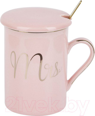 Набор для чая/кофе Nouvelle С крышкой и ложкой Mrs / 1060064-2 (розовый)
