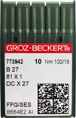 Набор игл для промышленной швейной машины Groz-Beckert DCx27 100 SES GB-10 (для трикотажа)