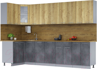 Кухонный гарнитур Интерлиния Мила 12x30 (дуб золотой/бетон портленд/дуб бунратти)