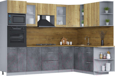 Кухонный гарнитур Интерлиния Мила 1.88х2.8 правая (дуб золотой/бетон портленд/дуб бунратти)