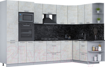 Кухонный гарнитур Интерлиния Мила Лайт 1.68х3.2 правая (бетон лайт/бетон лайт/кастилло темный)