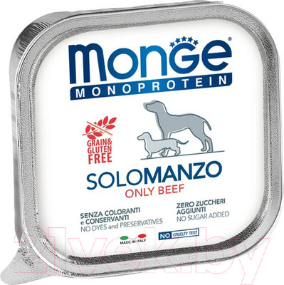 Влажный корм для собак Monge Monoprotein паштет из говядины, ламистер (150г)