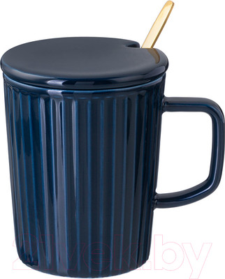 Кружка с ложкой Lefard Herbal / 42-482 (синий, с крышкой)