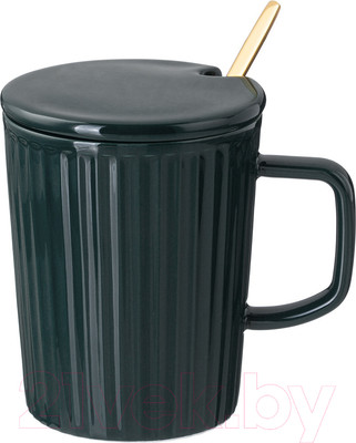 Кружка с ложкой Lefard Herbal / 42-483 (зеленый, с крышкой)