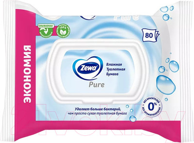 Влажная туалетная бумага Zewa Pure (80л)