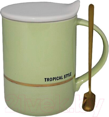 Кружка с ложкой Lenardi 106-016 (с крышкой)