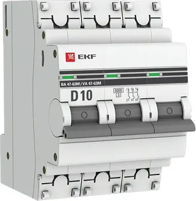 Выключатель автоматический EKF PROxima 3P 10А (C) 6кА ВА 47-63M / mcb4763m-6-3-10D-pro