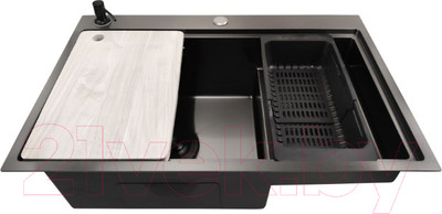 Мойка кухонная STELLAR S7550NB-TU-L (нано черный, с доской)