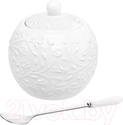 Сахарница Elan Gallery Веточки-цветочки / 630064  (с ложкой)