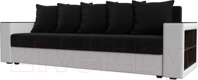 Диван Лига Диванов Дубай лайт полки справа / 114330 (микровельвет черный/экокожа белый)