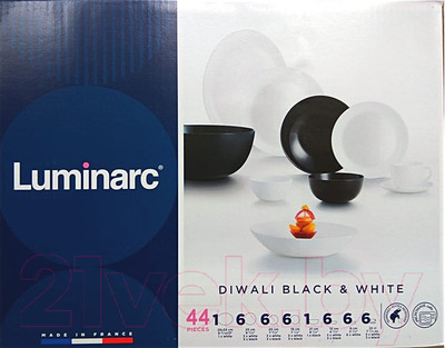 Набор столовой посуды Luminarc Diwali P4678 (44пр, черный/белый)