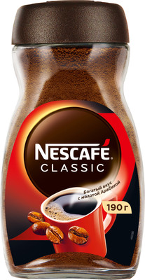 Кофе растворимый Nescafe Classic с добавлением молотого Стекло (190г)