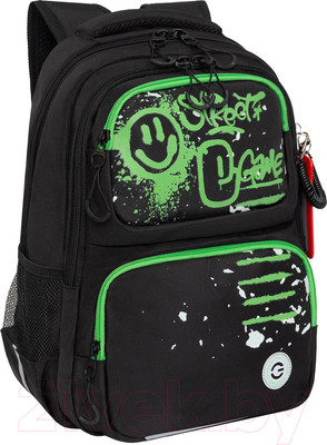 Школьный рюкзак Grizzly RB-453-1 (черный/зеленый)