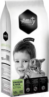 Сухой корм для кошек Amity Premium для котят с курицей и рисом (1.5кг)