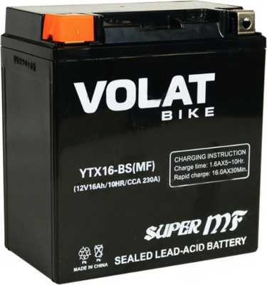 Мотоаккумулятор VOLAT YTX16-BS (MF) L+ (16А/ч)