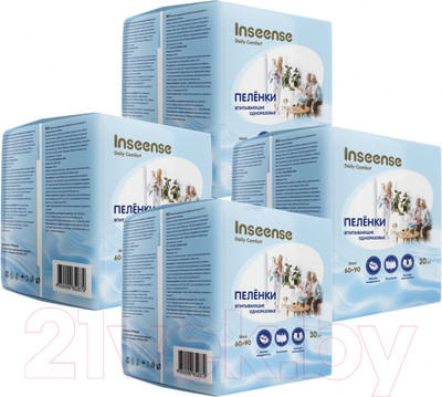 Набор пеленок одноразовых впитывающих Inseense Daily Comfort 60x90 / Ins69304МDC (4x30шт)