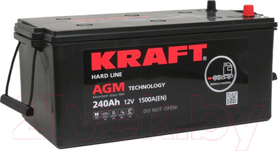 Автомобильный аккумулятор KrafT AGM 240 (3) евро +/- / LPM12-240HD