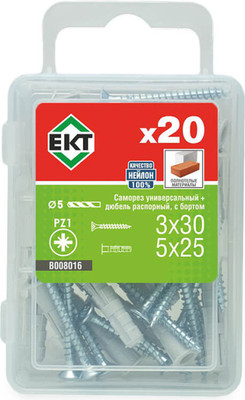 Дюбель распорный ЕКТ 3.0x30 / B008016 (20шт, нейлон)
