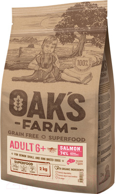 Сухой корм для собак Oak's Farm Беззерновой для зрелых собак малых и миниатюрных пород. Лосось (2кг)