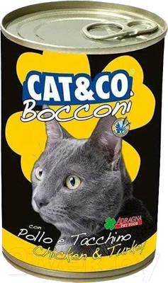 Влажный корм для кошек Adragna Cat&Co кусочки курицы и индейки в соусе (405г)