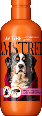 Шампунь от блох Amstrel Антипаразитарный с маслом пальмарозы и алоэ для собак (300мл)