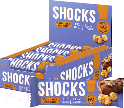 Набор протеиновых батончиков FitnesShock Shaker Карамельный попкорн (12x35г)