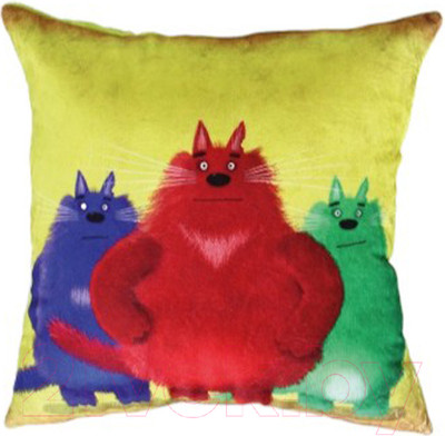 Подушка декоративная Lanatex Кис 0348 / 22295 (35x35x14см, ярко-желтый/салатовый)