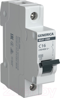 Выключатель автоматический Generica ВА47-29М 1Р C 16А 4.5кА / MVA21-1-016-C-G