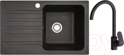 Мойка кухонная со смесителем БелЭворс Styl R + Like F8007122 (черный)