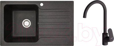 Мойка кухонная со смесителем БелЭворс Styl L + Like F8007122 (черный)