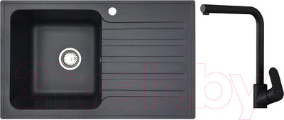 Мойка кухонная со смесителем БелЭворс Styl L + Like F8005022 (черный)
