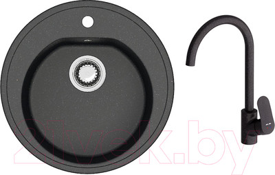 Мойка кухонная со смесителем Berge BR-5200 + Like F8007122 (черный)