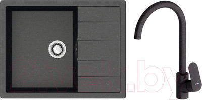 Мойка кухонная со смесителем Berge BR-6502 + Like F8007122 (черный)